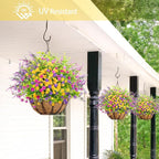 ATTGREAT Artificial Spring Flowers Outdoors UV Resistant Fake Greenery Plants Realistic Plastic Flowers Outside Faux Silk Wildflowers for Home Planter Porch Garden Decor, 12 Bundles (Multicolor)
