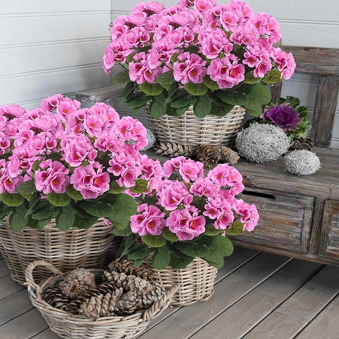 CITYES 3 Pcs Artificial Geraniums Flowers Silk Geraniums for Outdoors UV Resistant Purple Pink Artificial Geranium Bush Faux Flowers Plant Geraniums for Garden Home Decor Patio Vase Table Centerpiece