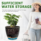 Plant Pots 10/9/8/7.5/7 Inch Self Watering Pots, Set of 5 Plastic Planters with Drainage Holes and Saucers,Plastic Flower Pots,Nursery Planting Pot for Indoor Out Door Plants(Black Brown)