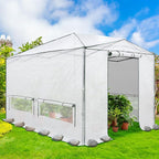 EAGLE PEAK 12x8 Portable Walk in Greenhouse, Pop Up Indoor Outdoor Greenhouse, Green House Kit with Zippered Roll-Up Doors, Windows + Support Pole, Woven Cover, Translucent