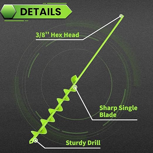 SYITCUN Auger Drill Bit for Planting - 2" X 32" Heavy-Duty Garden Auger Spiral Drill Bit - Bulb Planter Tool - 3/8" Hex Drive Drill