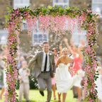 Lvydec Wisteria Artificial Flowers Garland, 4 Pcs Total 28.8ft Artificial Wisteria Vine Silk Hanging Flower for Home Garden Outdoor Ceremony Wedding Arch Floral Decor (Pink)