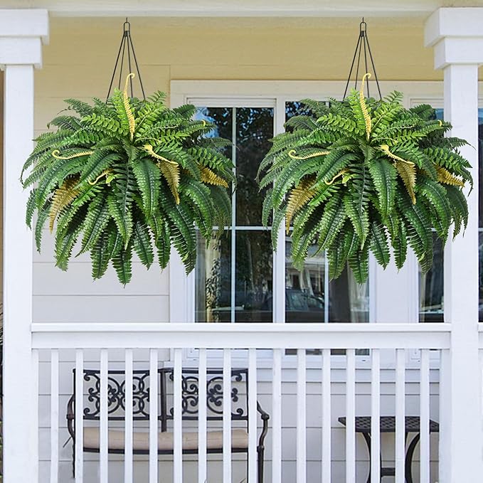 MARTINE MALL 2Pcs 48''/ 88 Leaves XXL Large Fake Ferns Artificial Ferns for Outdoors, UV Resistant Faux Boston Fern for Outdoor Planter Realistic Hanging Artificial Fake Plants for Porch Patio