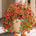 Homsunny Artificial Fake Flowers Plants for Outdoor Decoration, 2 PCS Faux Mums Summer Flowers for Outside UV Resistant Realistic for Porch Patio Garden Yard Balcony Home Decor(Red Brown)