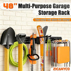 Garage Tool Organizer Wall Mount 49.5 inches with 10 Adjustable Heavy-Duty Hooks, Garage Organization, Garden Tool Storage Rack for Garage, Yard, and Shed, Holds Up to 400 lbs