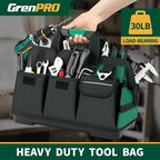 GRENPRO Heavy Duty Tool Bag 18Inch, 18-Pocket Molded Bottom Toolbox Organizer Portable Waterproof, Upgraded Handle Tool Bag for Mechanics, DIY, Valentines Day Gifts for Him Dad Men