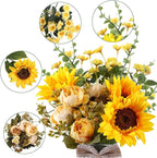 CEWOR Fake Flowers in Vase, Artificial Flowers with Vase Faux Silk Floral Arrangement Table Centerpieces Decor for Home Office Dining Farmhouse Coffee Table Living Room Bathroom Plant Decor(Yellow)
