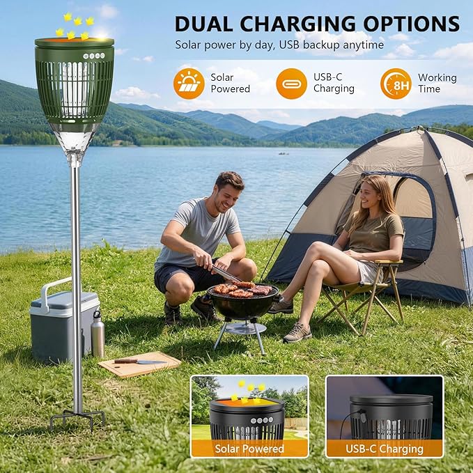 Solar Bug Zapper Outdoor, Jinyeda 4200V Mosquito Zapper with RGB Projector & Flame Lights, Cordless Mosquito Killer, USB Rechargeable Fly Insect Trap Waterproof Lighting Decor for Patio, Garden, Yard