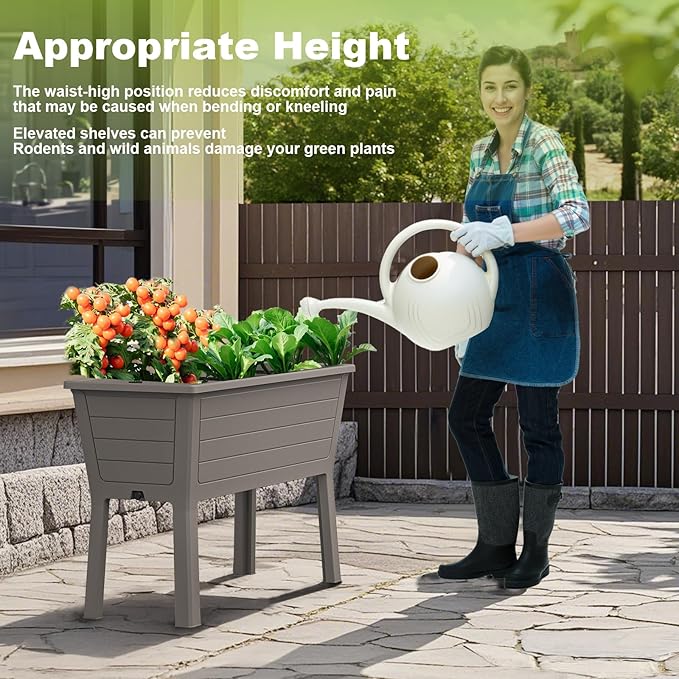 Durable Resin Raised Garden Bed with Drainage Holes & Reinforced Corners - Lightweight Flower Boxes Outdoor for Vegetables, Herbs, and Patio Garden Enclosure System (Grey, 44.33*29.92*19.69 *2)