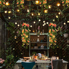RECUTMS 2pcs Artificial Hanging Plants 32 in Fake Plant Ivy Vine Outdoor, Hanging Champagne Rose Flower Wall Sconce, UV Resistant Plastic for Valentines Day Wall Hanging Decorations(Champagne)