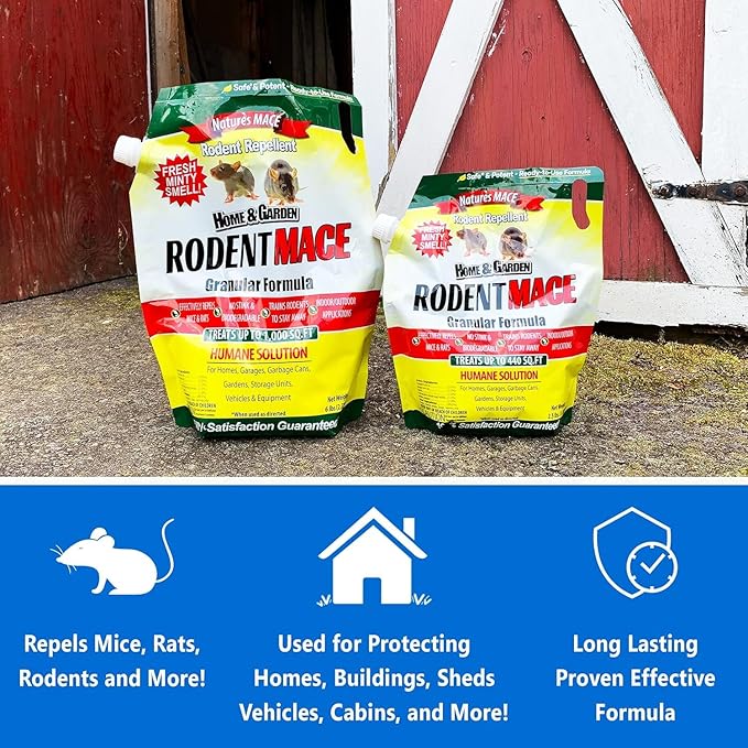 Nature’s MACE Rodent Repellent, 110 lb Granules, Outdoor & Indoor Rodent Repellent, Repel Mice, Rats, Rodents, Mouse and Rat Prevention, Peppermint Blend, Pet Safe, Plant Safe, Covers 22,000 Sq Ft