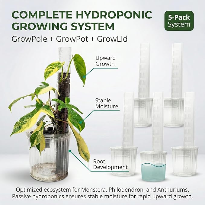 THICCLY Small GrowLid 10 Pcs (Clear) - Self Watering Clear D-Shaped Plastic Moss Pole Hydroponics Growing System Kratky Hydroponic Kit Moss Pole Monstera Plant Support Philodendron and Anthuriums
