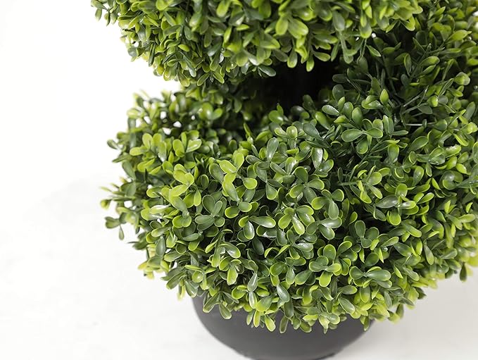 35 Inch Artificial Boxwood Topiary Tree Spiral Plants Fake Faux Plant Decor in Plastic Pot Green Indoor or Outdoor, Set of 2