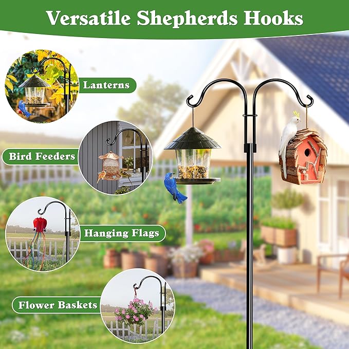 LWWTBS Double Shepherds Hooks for Outdoor (2Pack,76 inch) Heavy Duty Adjustable Bird Feeder Pole Garden Decor Shepherds Hook for Hanging Bird Feeder, Plant Baskets, Hummingbird Feeder for Outside