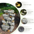 Solar Water Fountain Outdoor Garden, 24" H Cascading Stone Design 5 Tier Rock Feature Outdoor Fountains Waterfalls with Light, Pump Solar Panel for Patio, Deck, Porch, Backyard Home Décor