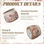 7.7" Large Ceramic Plant Pot Beige Brown Vintage Peony Crackle Glaze Rustic Flowers Pot Decorative Planter with Drainage for Indoor Outdoor Plants Home Kitchen Office Decor Gift