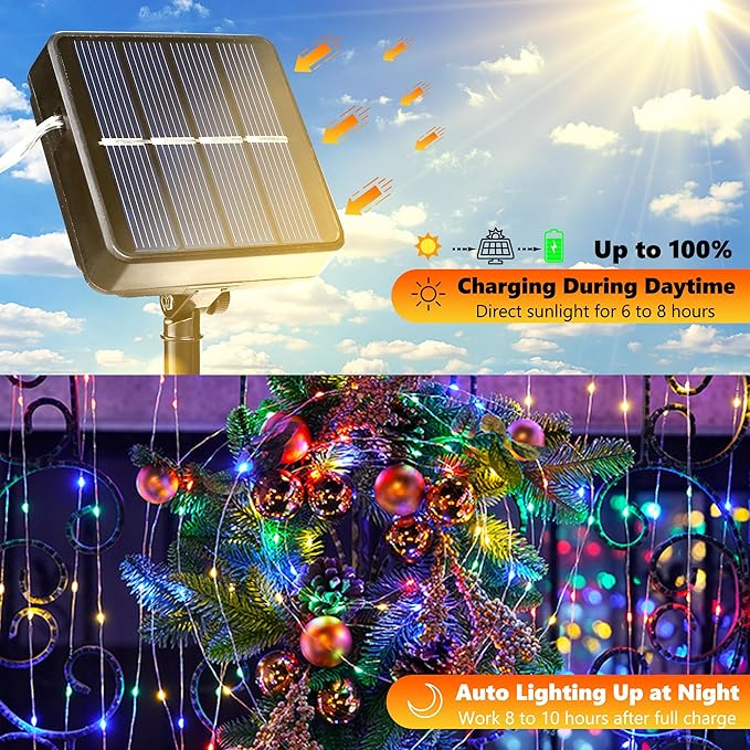 Joomer Solar Fairy Lights, 2-Pack Total 80FT 240LED Solar String Lights Outdoor Waterproof 8 Lighting Modes for Fence Party Garden Patio Yard Home Holiday Tree Outdoor Decoration (Multicolor)