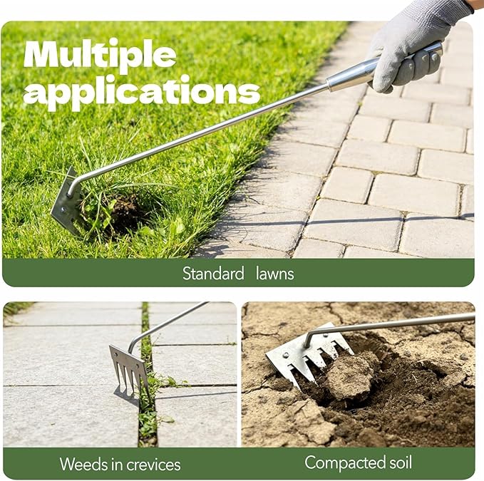 2Pcs Weed Puller Tool - 2026 Portable Manual Weeding Tools Gardening, 5 Teeth Head Stainless Steel Hand Garden Weeding Rake, Weed Remover Tool for Gardening Backyard Yard Farm Planting