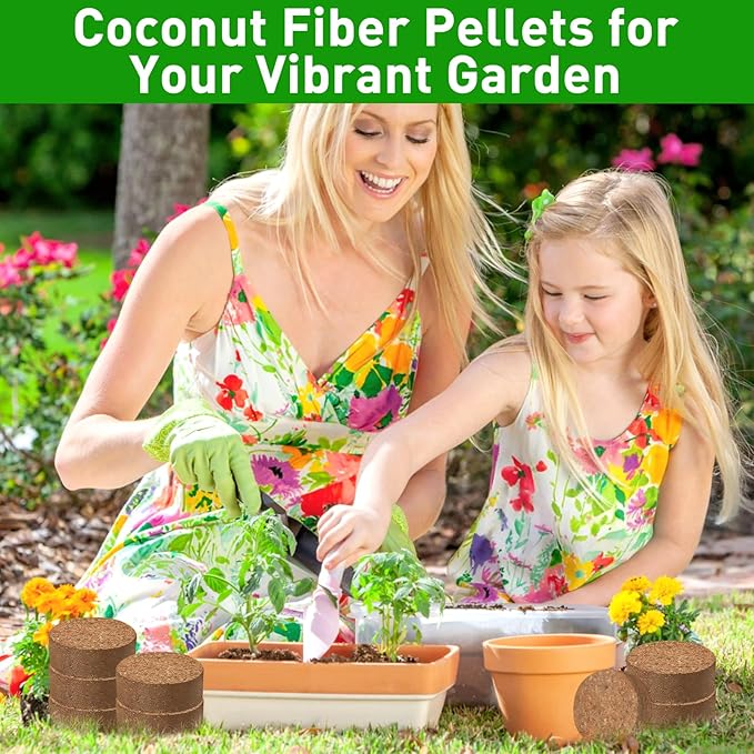 Riare 50 Pcs 40mm Organic Coco Coir Seed Starter Soil, Compressed Coconut Coir Potting Soil Mix for Seed Starting, Coconut Fiber Pellet for Planting Indoor & Outdoor Plants, Vegetables, Garden