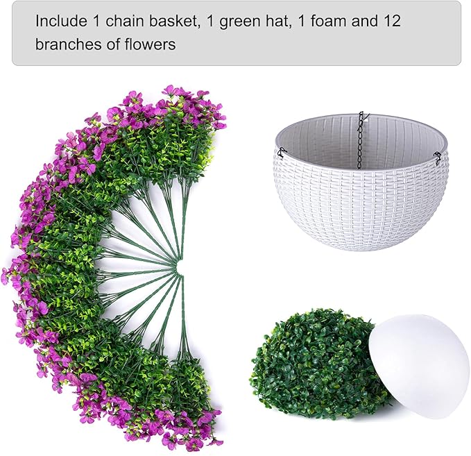 HyeFlora Artificial Fake Hanging Plants Flowers Basket for Outdoor Outside Spring Summer Decoration, Faux Silk Purple Daisy in Planter UV Resistant Realistic for Porch Patio Balcony Home Yard