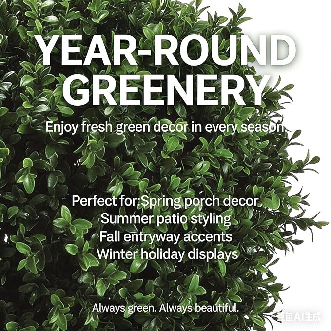 Artificial Boxwood Topiary Trees, 24 Inch Faux Plants for Front Door Porch Decor, 2 Pack UV Resistant Fake Greenery in Pots for Patio Entryway Indoor Outdoor
