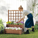 HAPPYGRILL Raised Garden Bed with Trellis, Drainage Holes, 2-Tier Wooden Elevated Planter Box w/Legs for Climbing Plants Vine Flower Herb Vegetable Fruit, Outdoor Garden Box for Patio Balcony (2)
