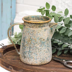 Vintage Pitcher Vase Rustic Farmhouse Vase for Flowers Vintage Metal Milk Jug Small Decorative Pitcher Shabby Chic Decor for Home, Kitchen, Bathroom, Gray
