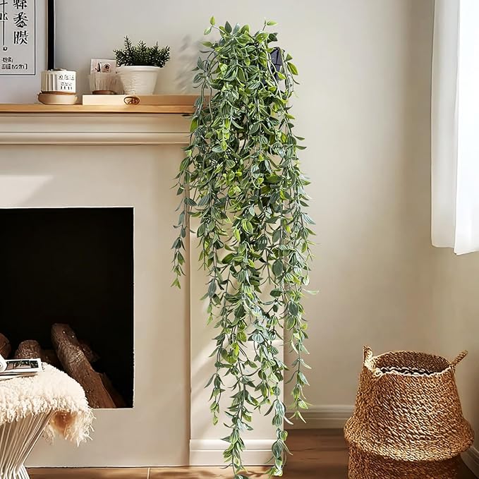 Artificial Hanging Plant 2 Pcs Faux Plant Ivy Vine Faux Eucalyptus Vines Fake Potted Greenery for Wall Living Room Home Shelf Office Bathroom Outdoor Indoor Decor (Type 2)