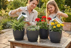 8 Inch Plant Pots Set of 2, Plastic Planters with Drainage Holes and Tray, Flower Pots for Indoor Outdoor Plants and Flowers (Black)