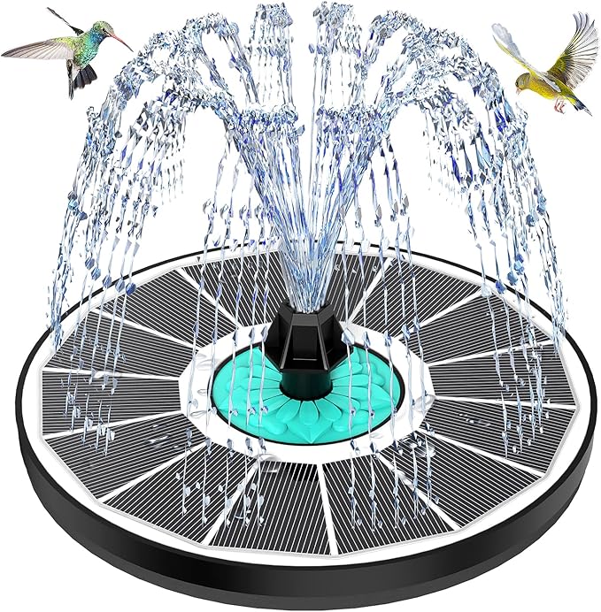 Solar Fountain Cyan Flower, Upgrade 3.5W Solar Bird Bath Fountains, Solar Powered Water Fountain with 7 Nozzles, 4 Fixed Pipes for Hummingbirds, Bird Bath, Garden, Pool, and Pond