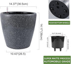 Dexceder 15x14 Self Watering Planter with Wheels (Stone Matte) | Inner Pot Design, Thickened Large Floor Standing Flower Plant Pot with Water Level Indicator Indoor Outdoor