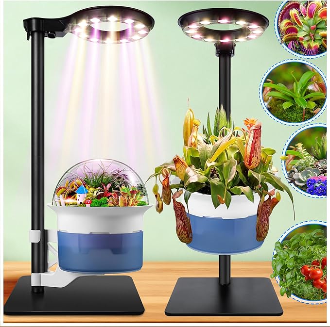 Large Plant Venus Fly Trap Terrarium Kit with Grow Light Timer&Metal Stand, African Violet Pots Self Watering Planter for Herbs,Carnivorous Plants,Gardening for Mom Garden Lover