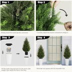 4FT Tall Artificial Cedar Topiary Tree with Compact Pyramidal Shape, Realistic Faux Cypress in Square White Pot with Fillable Water Bag, Outdoor Evergreen for Front Porch Garden Home Decor