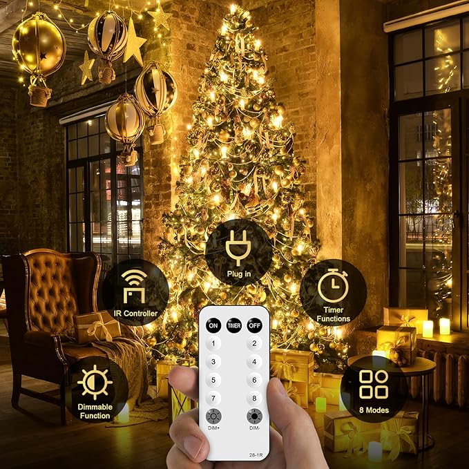 JMEXSUSS 168FT 600 LED String Lights for Outside Clear Wire, Warm White Christmas Lights Outdoor Waterproof, Tree Lights Outdoor Plug in for Patio Wedding Party Holiday Christmas Bedroom Pergola Decor