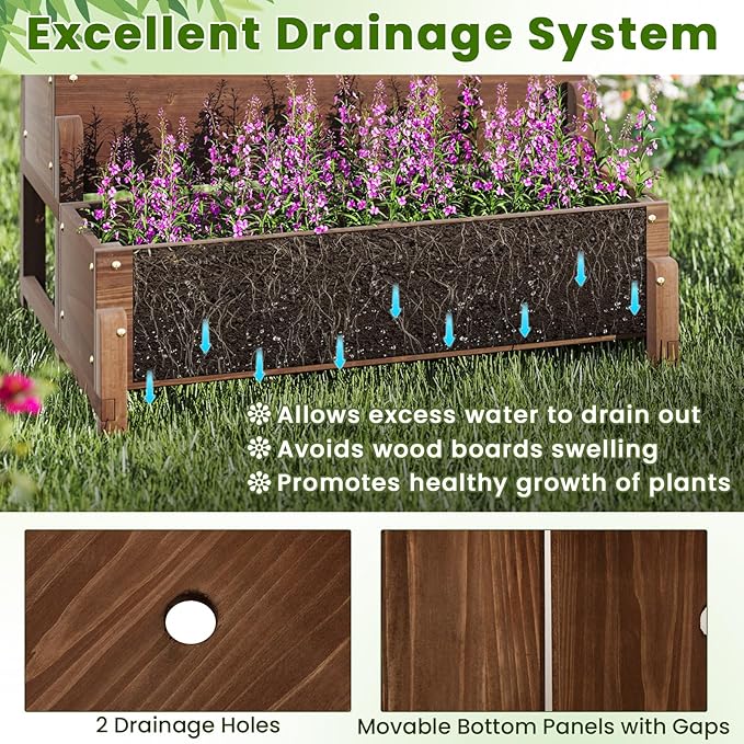 Giantex 2 Pcs Raised Garden Bed with Legs and Trellis, 2-Tier Standing Planter Box with Drain Holes, Outdoor Elevated Garden Trellis for Vine Climbing, Flower Vegetable Fruit Herb Growing