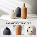 Ceramic Vase Set, Rustic Distressed Large Flower Vases in Pottery Decor, Modern Boho Farmhouse Decor for Pampa Grass, Dried & Fresh Flower, Decorative Vase for Living Room, Kitchen, Entryway, Rust Red