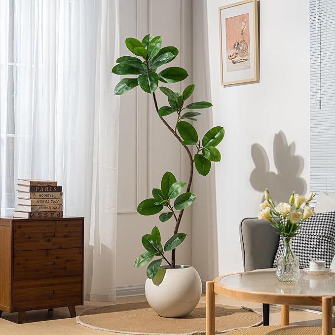 Bailikang 6ft Artificial Rubber Tree Faux Plants Indoor Faux Floor Artificial Trees Indoor,Fake Plant Fake Tropical Plants,Large Floor,Real Touch Rubber Tree for Home Decor