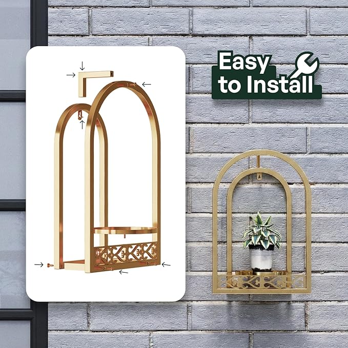 Hanging Planter for Indoor & Outdoor Plants, Mid Century Modern Iron Frame Wall Decor for Living Room Garden Patio 3 Pack Gold（No Light）