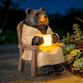 SOWSUN Miniature Garden Statue, Solar Black Bear Decoration with Light, Outdoor Decor for Patio Yard Lawn Balcony, Christmas/Birthday Gift for Mom Women