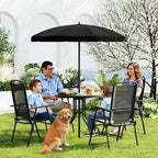 TAVATA Patio Dining Set with Umbrella, Patio Table and Chairs Set with Round Glass Table, 4 Folding Chairs, 6 Piece Outdoor Furniture Sets for Garden, Lawn, Backyard, Deck (Black)