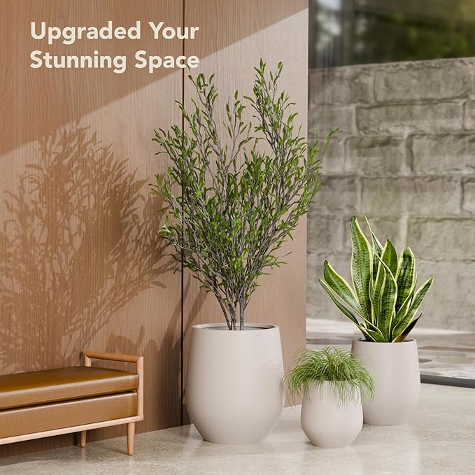16.5" H x 15" D Premium Corso Fiberstone Round Tapered Planter with Drainage Hole, Weather Resistant for Indoor & Outdoor Use, Included 2 Extra Coco Mats (Taupe, 11.5" Pot Opening)