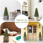 3ft Artificial Boxwood Topiary Trees (Set of 2) - UV Resistant Faux Plants Outdoor, Realistic 36in Fake Cone Bushes and Shrubs for Front Porch, Planter, Patio, Evergreen