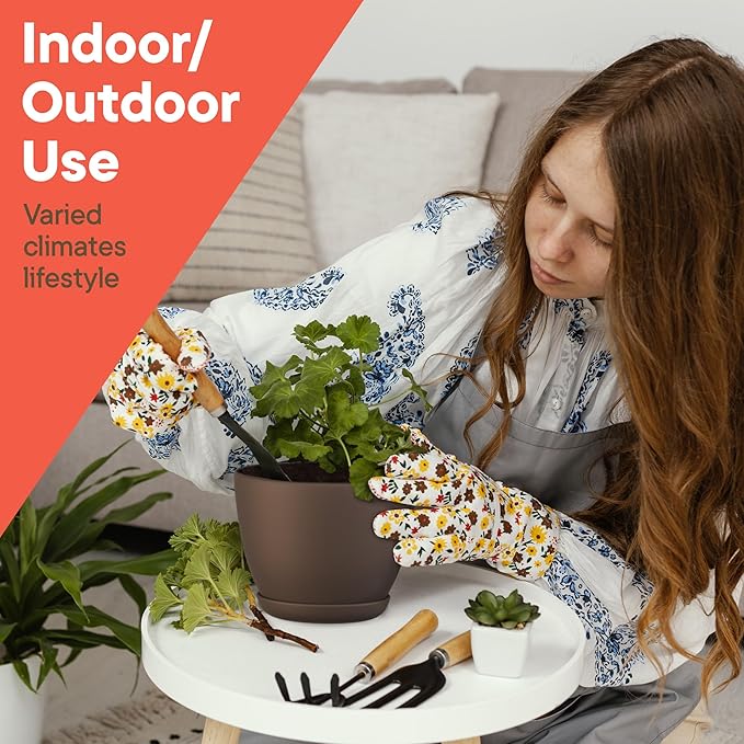 Planter Pots with Drainage Holes - Lightweight, Durable & Space-Saving Pots for Indoor and Outdoor - Versatile Functionality, Simple Modern Design, Set of 3 Plastic Planter Pots - Brown