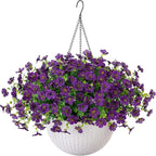 HyeFlora Artificial Faux Hanging Flowers Plants Basket for Outdoor Outside Decoration, Fake Silk Colorful Daisy in Planter for Porch Patio Garden Yard Home