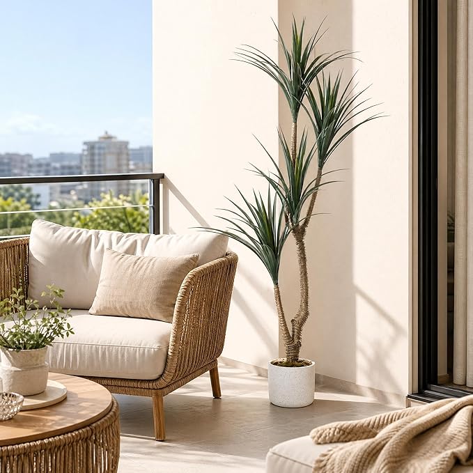 5.4FT Artificial Dracaena Tree in Pot, Evergreen Artificial Dracaena Marginata Plants Indoor, Decorative Potted Floor Plant for Living Room Porch Office Decor
