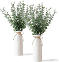 Vase with Greenery,20pcs Artificial Eucalyptus Stems in White Vase 2 Packs, Boho Home Decor Plant, 19" Decorative Fake Plants for Home Farmhouse Mantle Centerpiece Decor