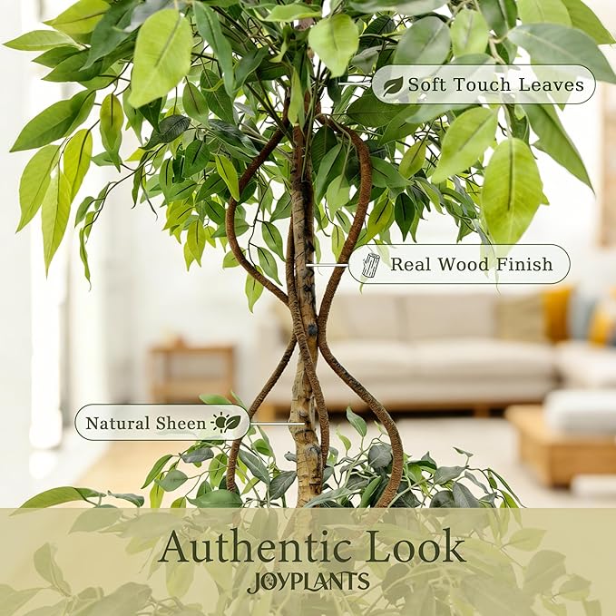 7FT Artificial Ficus Tree with White Planter, Lush Faux Ficus Tree with Adjustable Branches, Realistic Indoor Trees Artificial for Home Living Room Office Porch Garden Decor