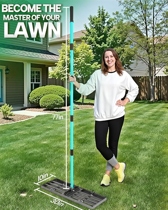 Breeze Touch Lawn Leveling Rake, 30 Inch Yard Lawn Leveling for Soil with 78" Adjustable Steel Handle, Heavy Duty Effort Saving Landscape Lawn Leveler for Yard Garden Soil Sand Dirt Grass