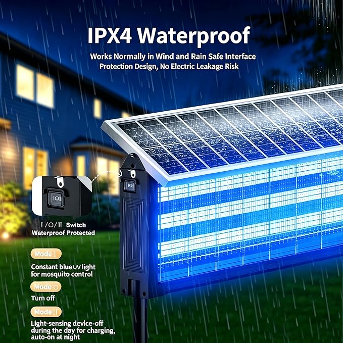 Large Solar Bug Zapper Outdoor Rechargeable Mosquito Zapper 4000 sq.ft for Backyard, Cordless USB Charging Fly Insect Trap, Waterproof Dusk-to-Dawn Auto On/Off for Patio Garden Camping RV