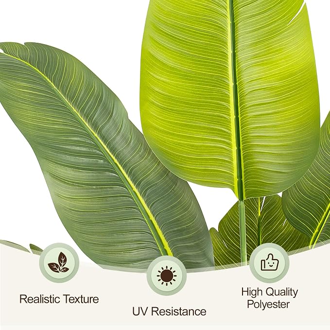 Lifelike Bird of Paradise Artificial Plant,5ft Faux Banana Leaf Tree with 10 Trunks - Perfect Indoor Silk Floor Plant for Home Decor in Living Room, Office, and Bedroom (Set of 2)